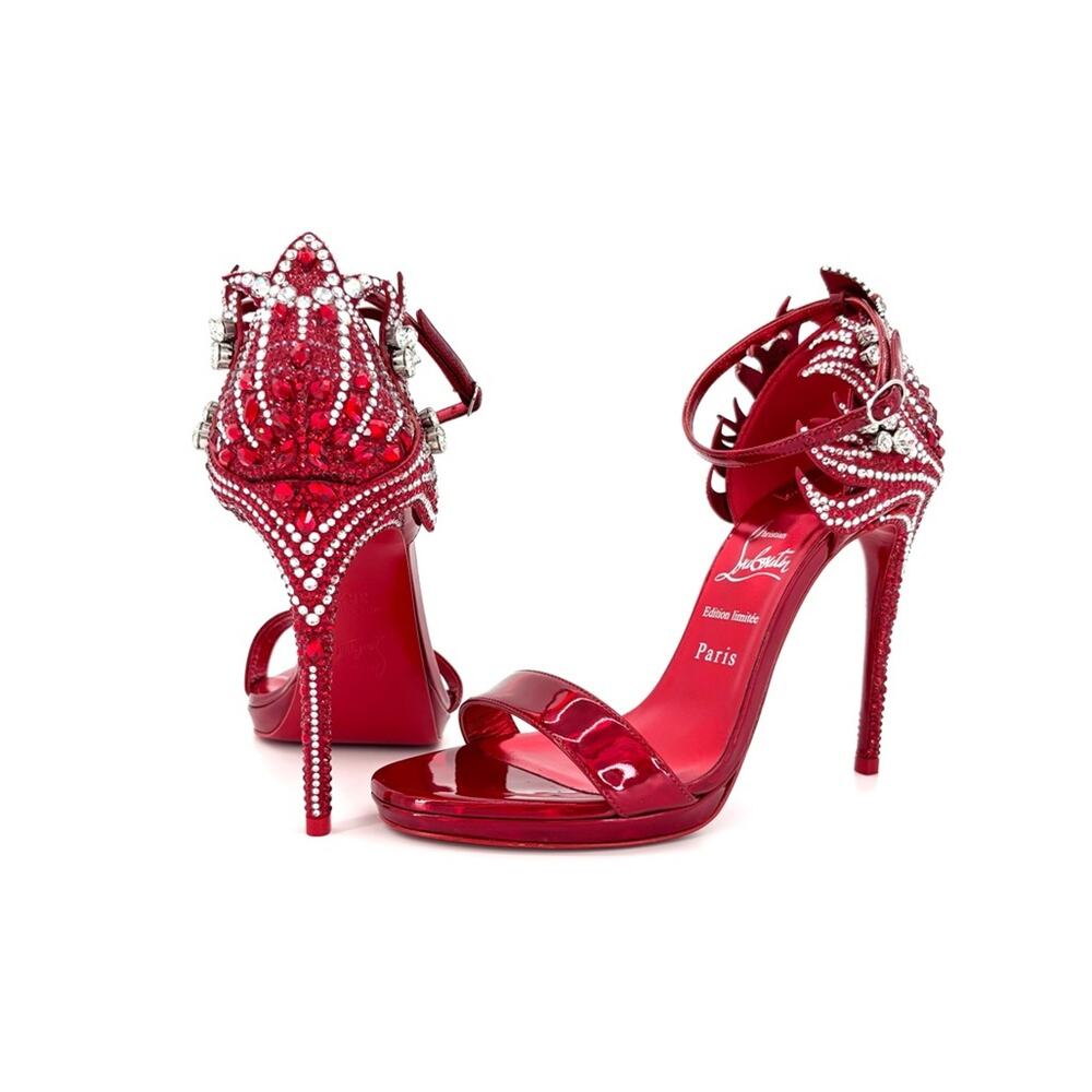 NIB Christian Louboutin Loubi Vega Red 120 Crystal Embellished Sandals 36.5
